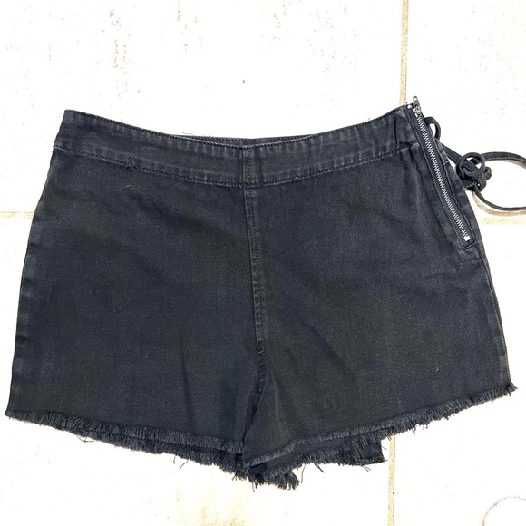 🖤Rewash Black Denim Raw-Edge Hemline Classic Wrap Tie Skirt Skort🖤SZ 3 - Picture 6 of 11
